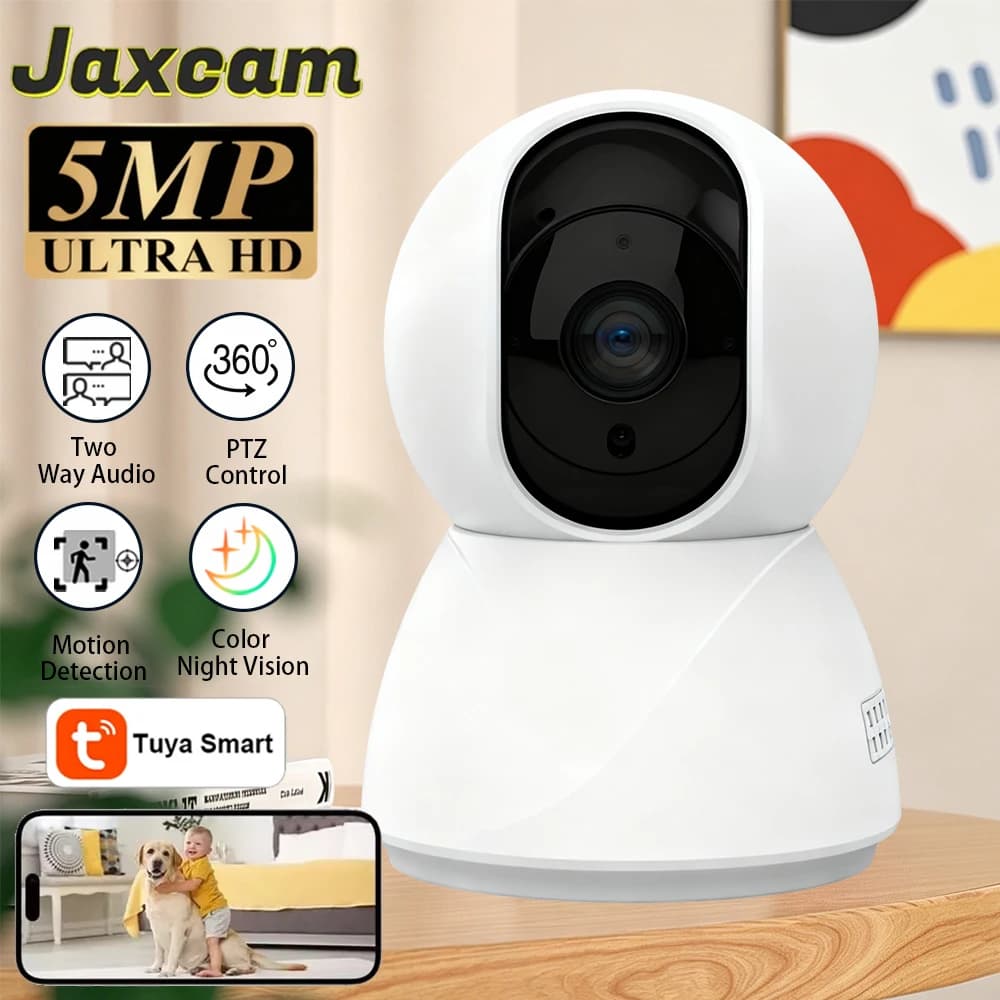 Telecamera IP WiFi Tuya Smart 5MP 2K Mini per Interni, Sorveglianza Wireless con Tracciamento Automatico, Sicurezza Domestica CCTV, Monitor per Bambini e Animali Domestici