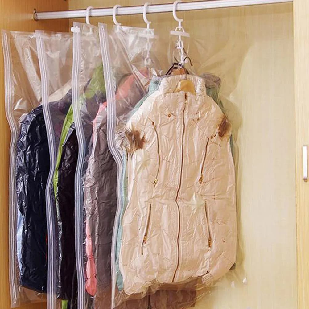 Sacchetto Sottovuoto Appendibile 67x90cm Trasparente per Organizzare Vestiti, Impermeabile e Salvaspazio
