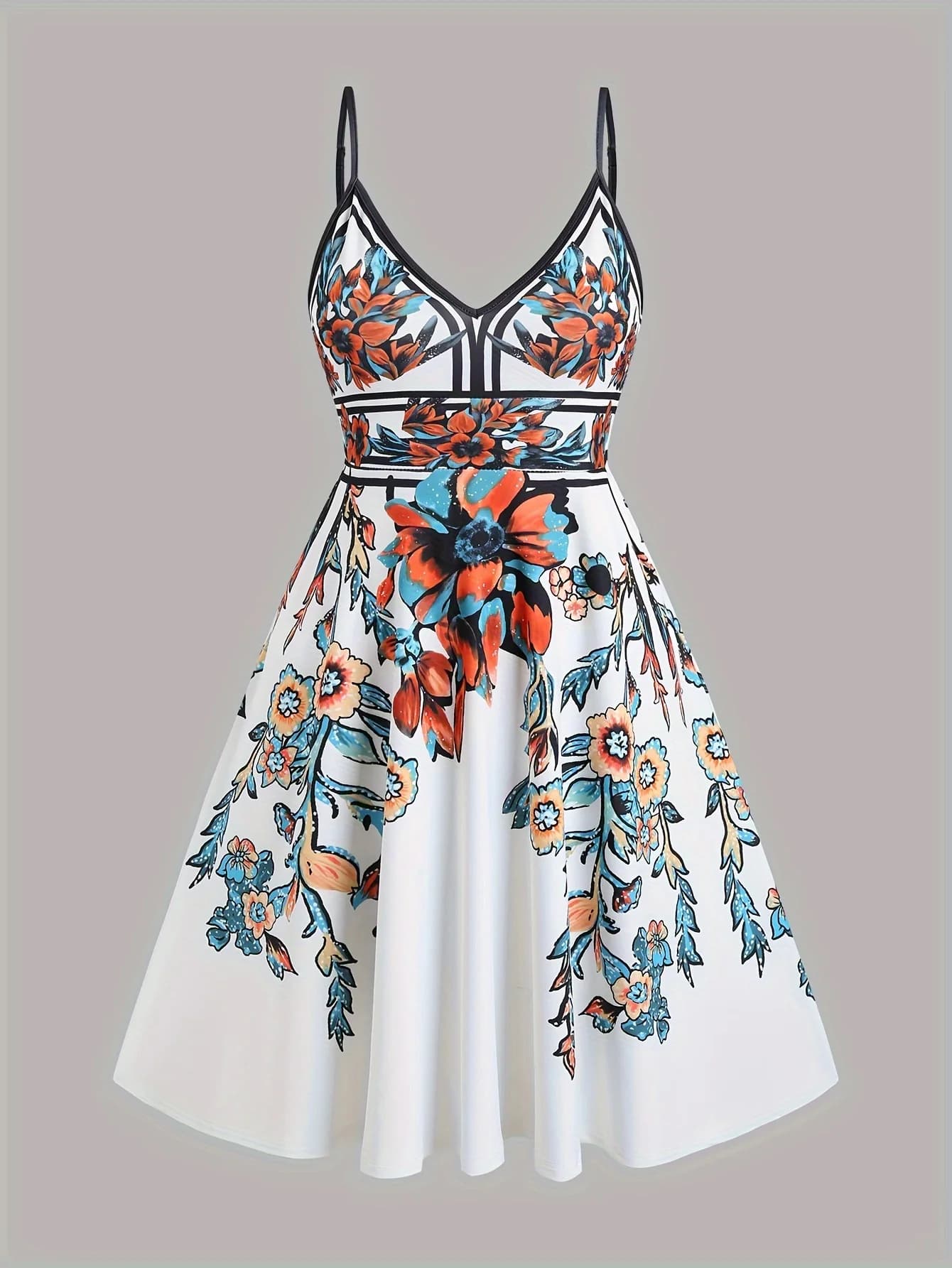 Summer Holiday Flower Leaf Printing Plus Size Dress Trumpet A-Shaped Sling Mini Dress