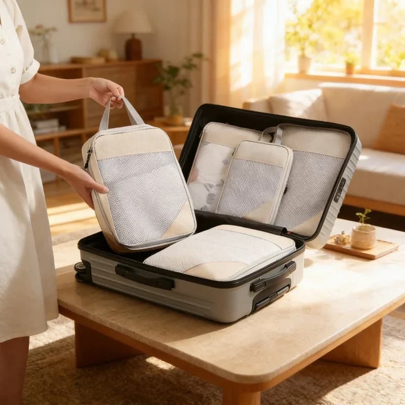 Cubi di Compressione Leggeri per Vestiti, Set da 3 Pezzi, Borse Portatili per Organizzazione Bagagli, Strumenti per Organizzazione Domestica, Viaggi e Uso Quotidiano