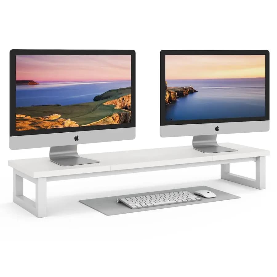 Supporto per Doppio Monitor, Stand per Monitor da 39 Pollici per 2 Schermi, Supporto per Monitor del Computer, Organizzatore da Scrivania in Legno