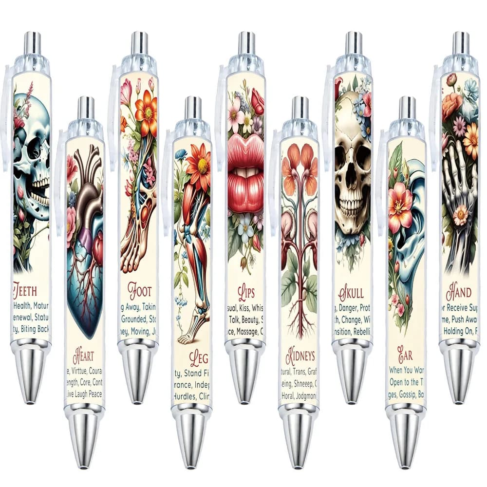 9pcs Anatomy Theme Press Neutral Pen, School Season Student Writing Pen, Gift Pen, Random Pattern