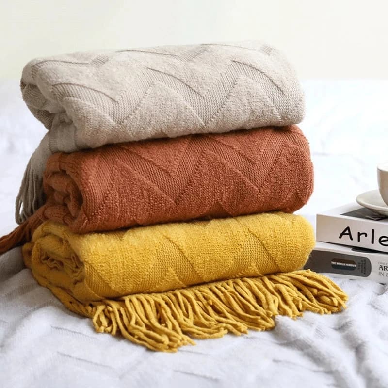 Eleganti coperte nordiche Copridivano lavorato a maglia con nappe Decora la casa Lenzuolo Coperta da tiro Arazzo cachi in cashmere per l'estate Elegan