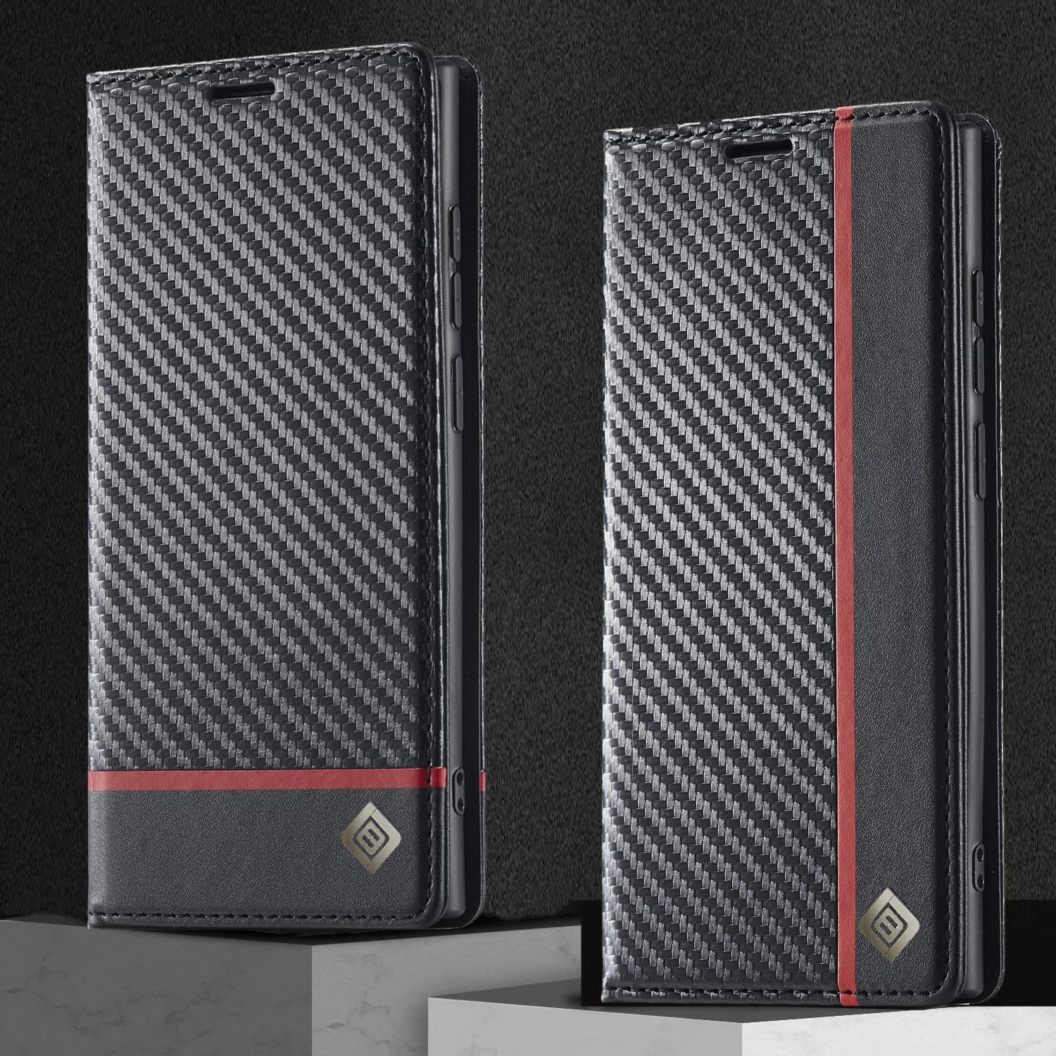 Custodia in pelle in fibra di carbonio per Xiaomi 12T 11T 11 Lite 5G Mi Poco X5 X4 Pro X3 NFC Flip Cover Redmi Note 12 11S 11 Pro Portafoglio per carte