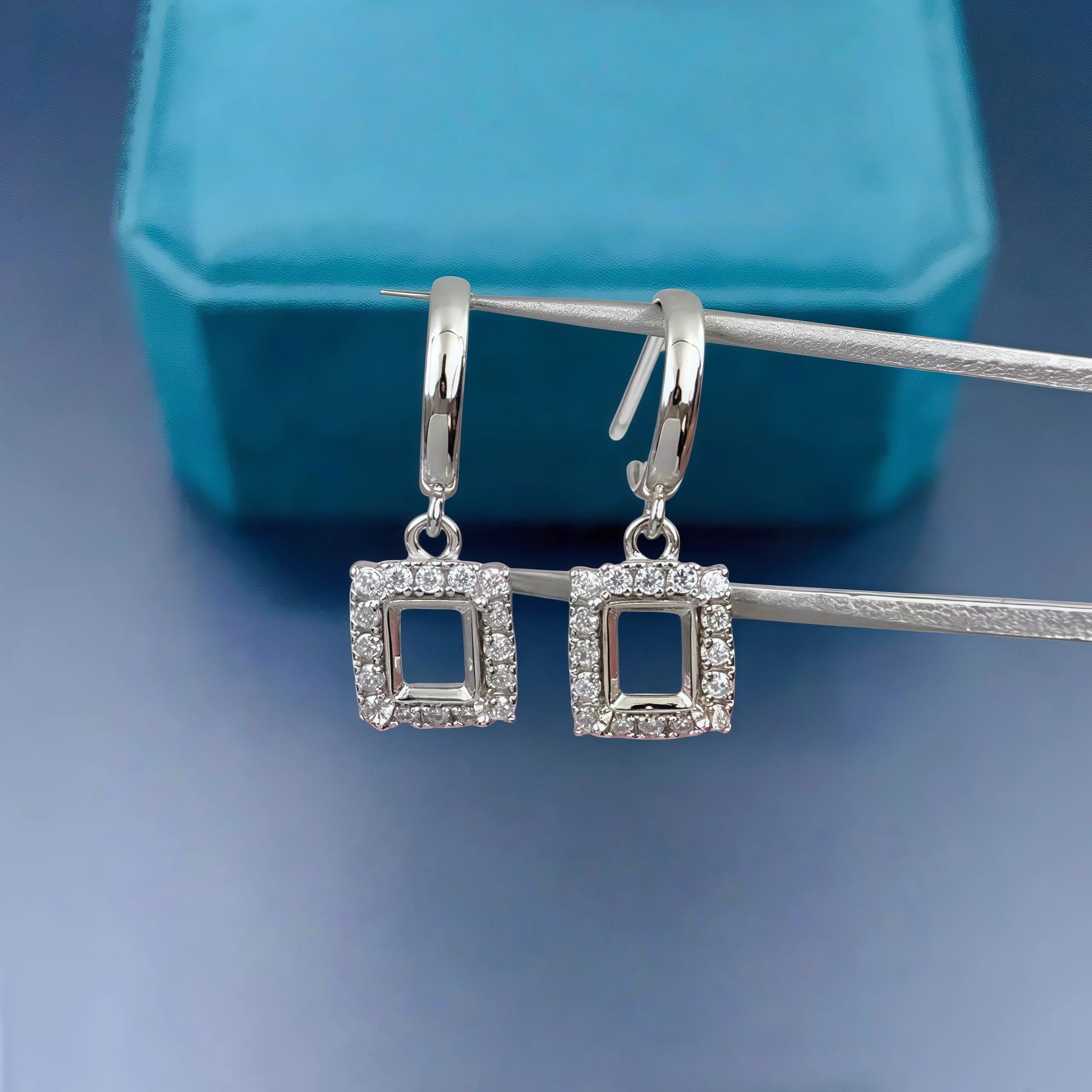 Impostazione 4*5mm Rettangolo Pietra Orecchini di moda fai da te Supporto vuoto S925 Argento sterling Fine Design semplice Gioielli con ciondoli per donna