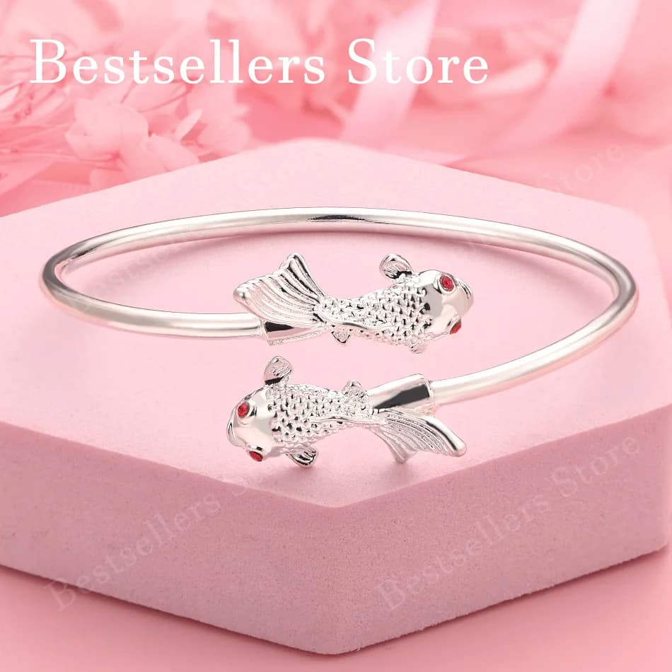 Bracciale Aperto in Argento Sterling 925 con Simbolo Pesci per Donne, Gioiello Elegante per Matrimoni e Feste