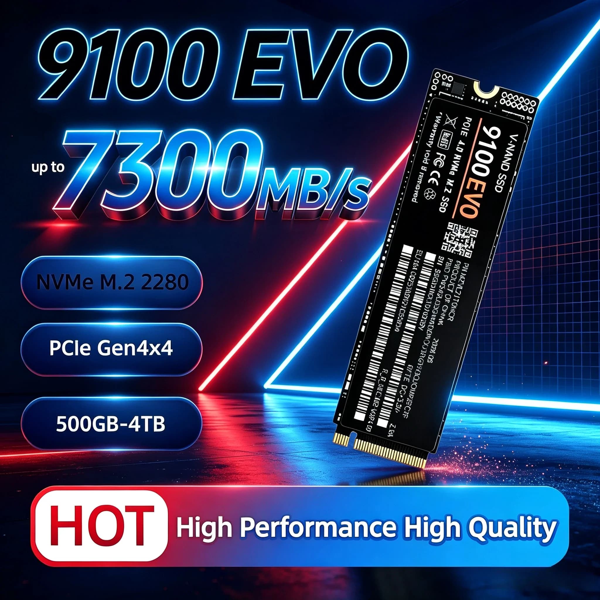 Original 9100 EVO M.2 NVMe SSD PCIe 500GB to 4TB TLC 3D NAND 7300MBs low power internal drive for desktop and laptop