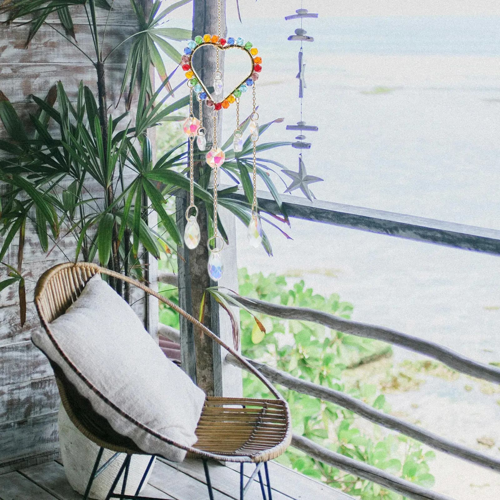 Heart Shaped Crystal Sun Catcher Pointed Beads Wind Chime Prism for Windows Indoor Garden Decor Light Catcher