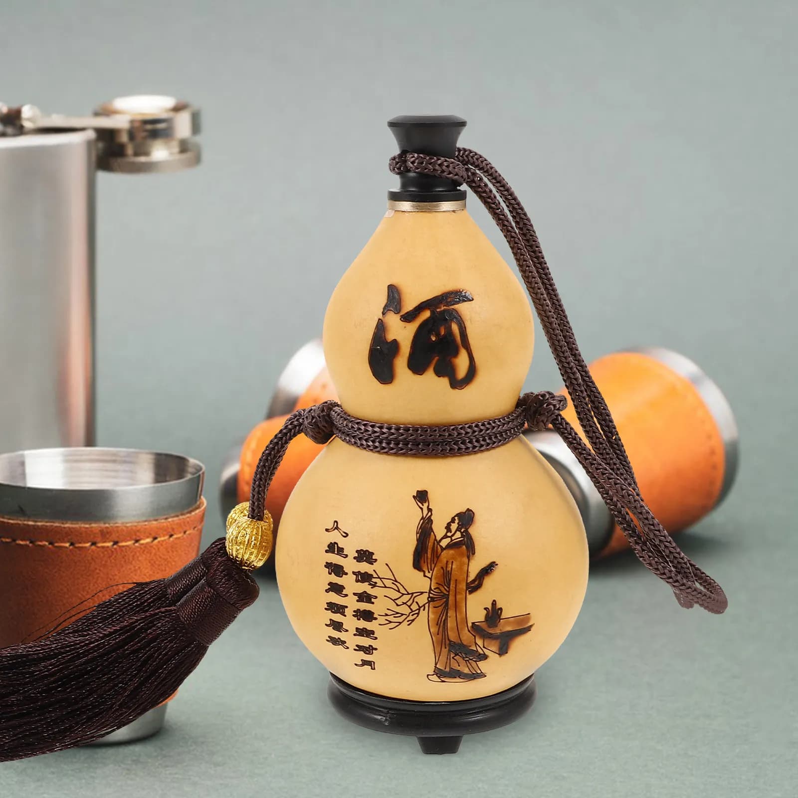 Contenitore per Vino Naturale a Forma di Zucca 300ml, Bottiglia Decorativa Portatile con Bordo Liscio, Accessori per Bar e Cucina
