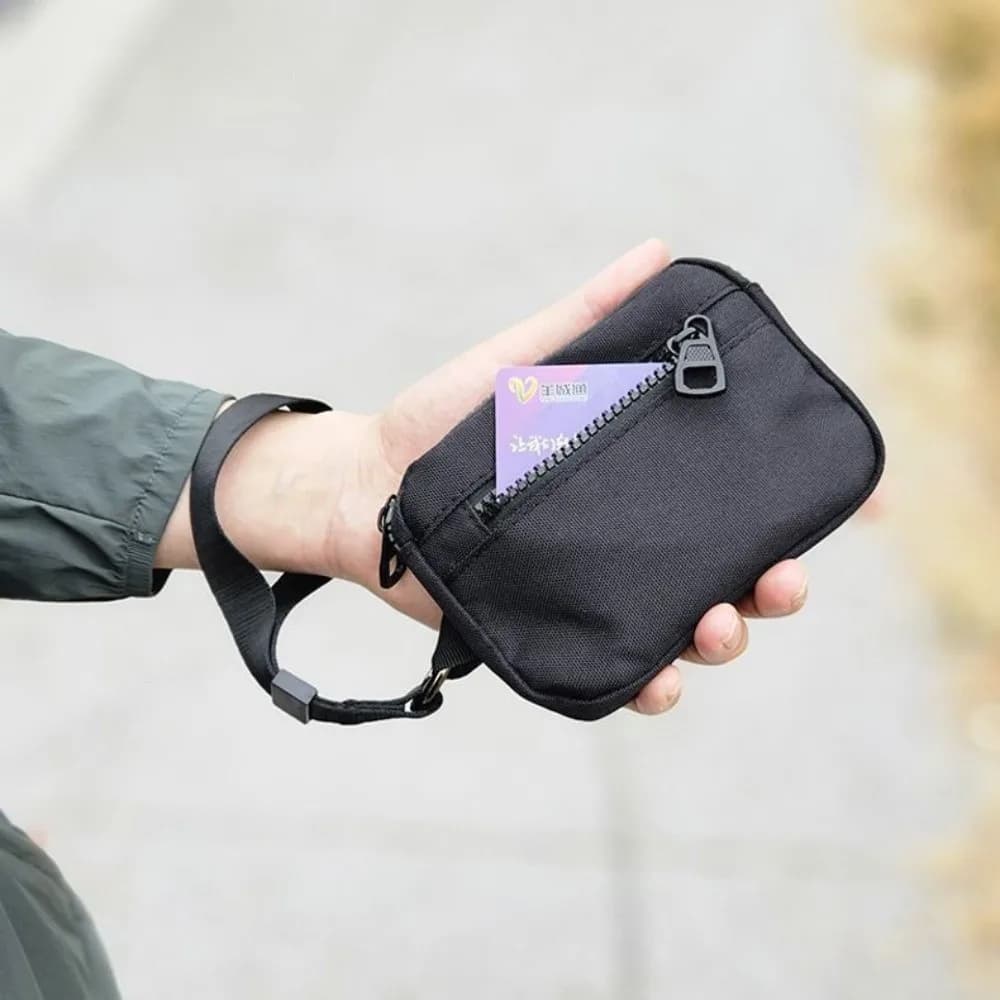 Portable Black Wrist Lanyard Coin Purse Multifunctional Waterproof Key Wallet Lightweight Zipper Pocket Key Bag Outdoor