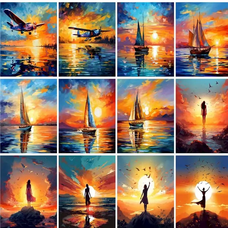 GATYZTORY Diy Painting By Numbers Diy Crafts Seaside Sunset Pictrues On Numbers Acrylic Paints Diy Gift For Adults Wall Art On C