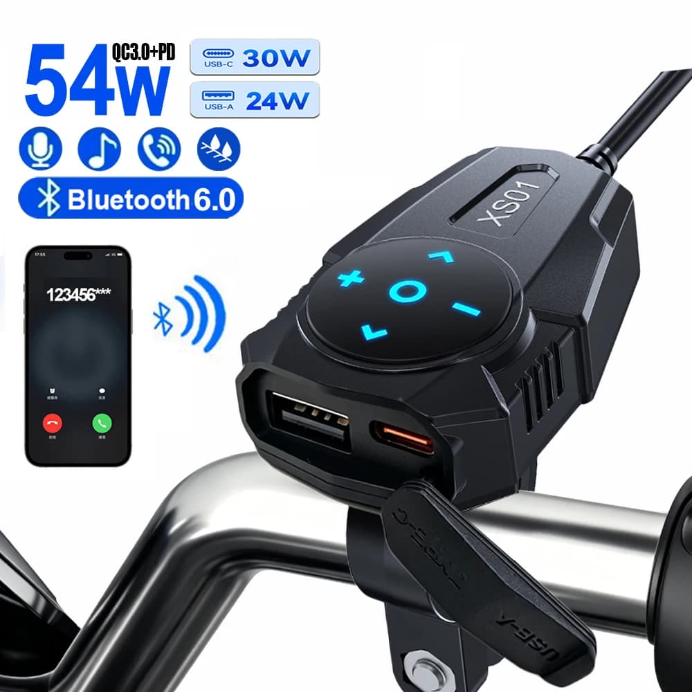Caricabatterie per moto PD QC3.0, presa di alimentazione USB Type-C da manubrio 12V impermeabile con telecomando Bluetooth per auricolari da casco