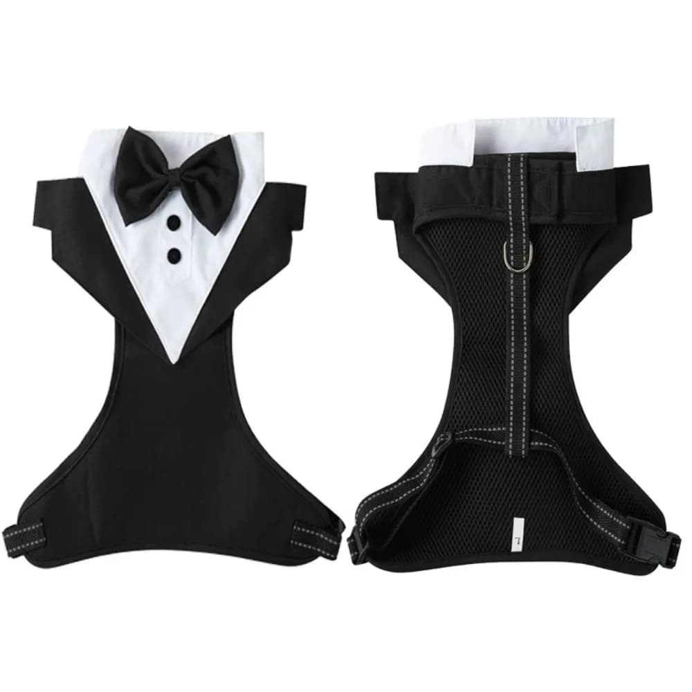 Nuovo kit smoking per cani in poliestere, camicia morbida e traspirante per cani, nero blu con papillon, gilet per animali domestici, per cuccioli di gatti