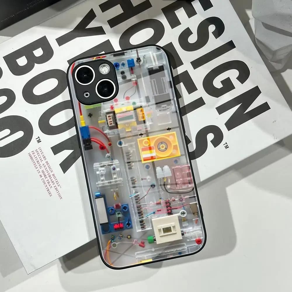 Creative Circuit Board Pattern Phone Case Tempered Glass Shell FOR IPhone 16ProMAX 14 12 17Pro Air 15 16 Plus 13 Pro MAX Cover