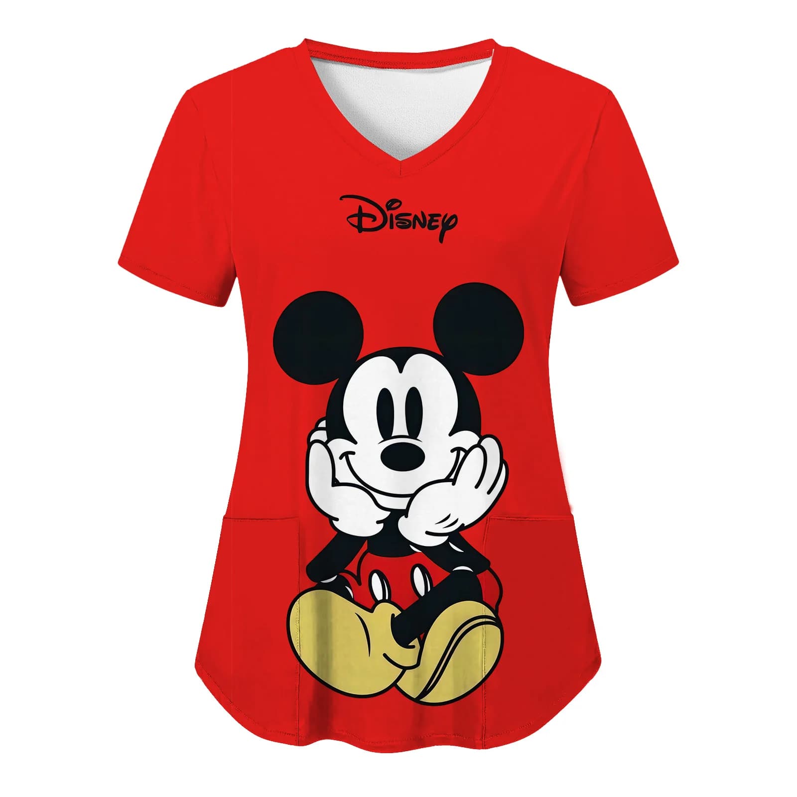 T-shirt Ospedaliera Divisa Infermiera Disney Minnie Mouse Top Donna 2026 con Tasca Abbigliamento Donna Scollo a V Mickey Magliette Donna