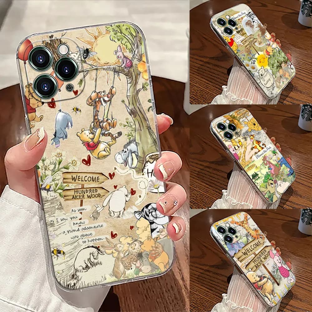Cover per iPhone Winnie The Pooh Vintage Trasparente Carina per iPhone 17 Pro Max 17E 11 12 13 14 15 16 Pro Max Plus 17 Air 16E XS