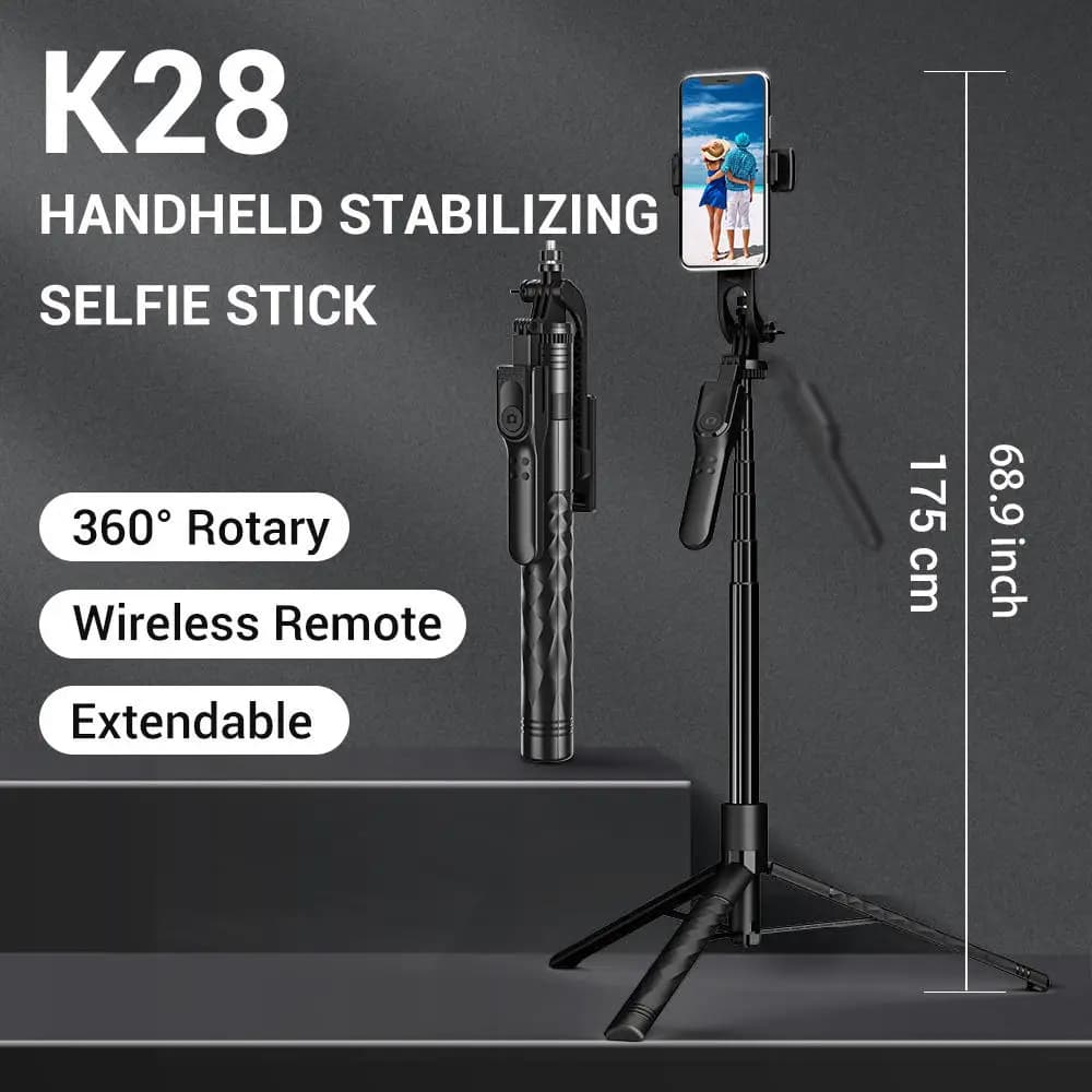K28 Selfie Stick treppiede estensibile con telecomando Wireless da pavimento staffa di trasmissione in diretta stabilizzatore portatile Selfie Stick treppiede
