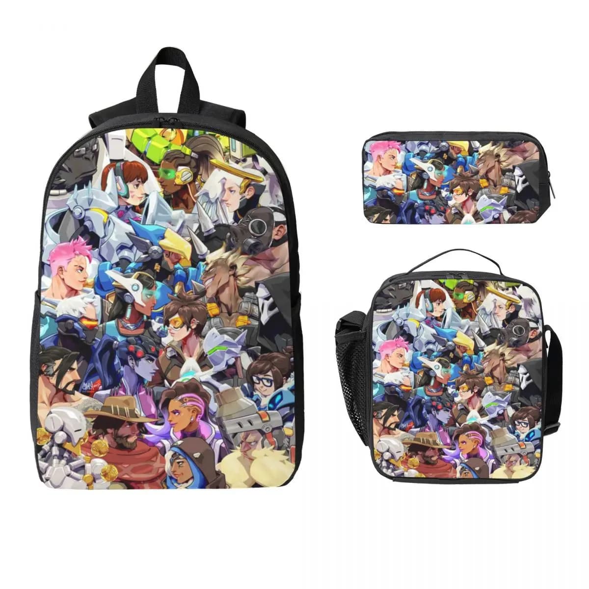 3Pcs Overwatch Accessories Backpack Set for Kids Pencil Boxes Bookbag Sets with Lunch Box For School Students Daypack