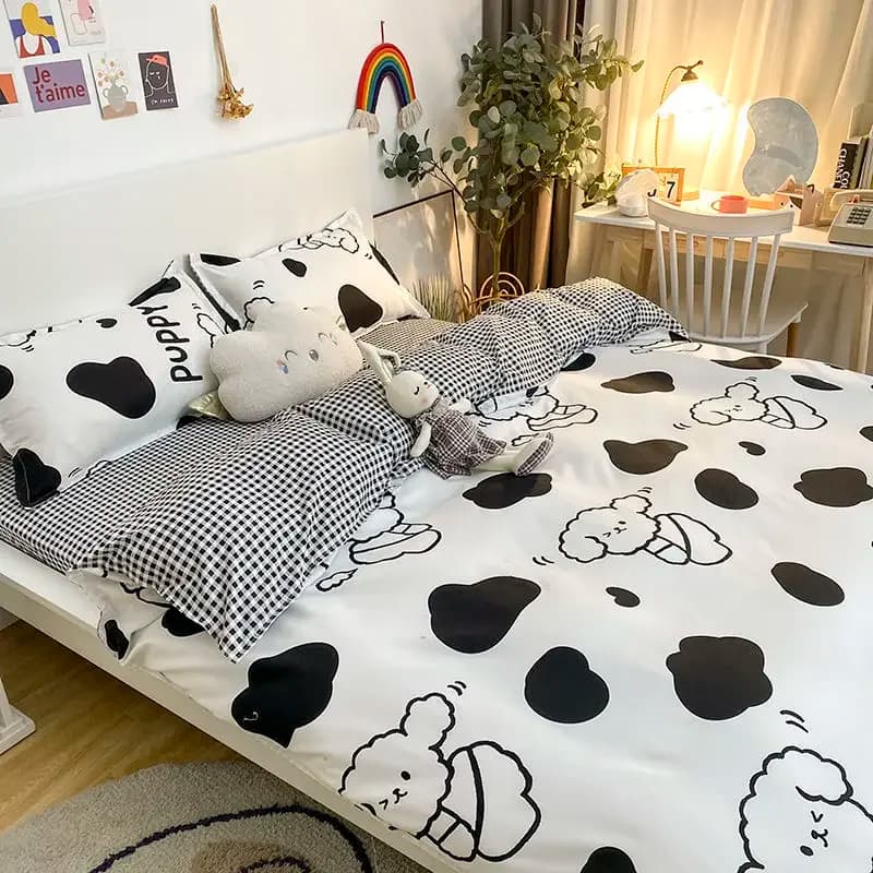 Bed linen set Copripiumino Federa Woman Beds for adults Bed linen Queen Full Home Textile Girl Cartoon Soft cotton washed Bed linen Ins