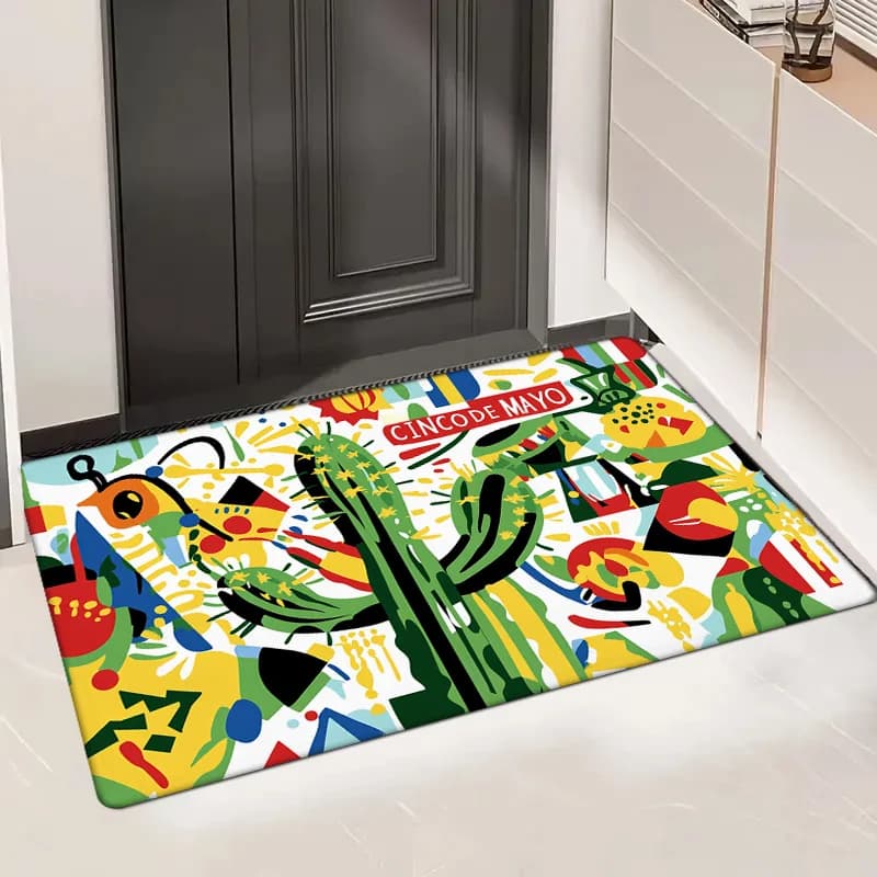1 decorative carpet with cactus and bright flowers - Anti-slip, washing machine, absorbent, durable polyester carpet for home decorations, entrance, B