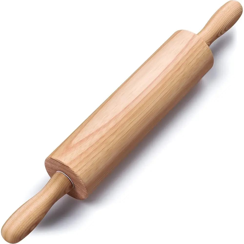 17.6 Wooden Rolling Pin with Ergonomic Rotating Handles - Ideal for Dough, Pizza, Pastry, Bread, and Cookies