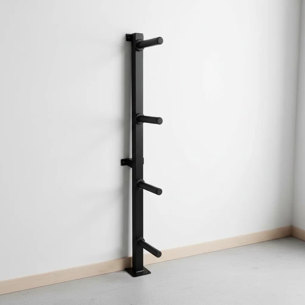 Wall Mounted Gym Training Powder-Coated Black 4 Pegs Storage Rack Weight Plate Holder
