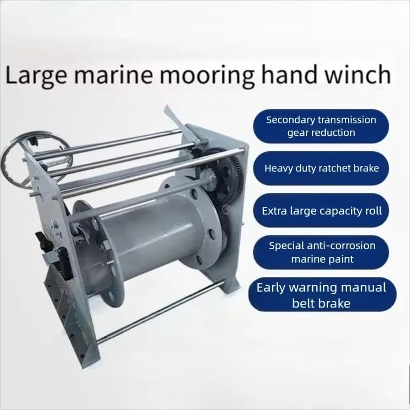 Manual Wire Rope Winch With Large Capacity Drum Hand Crank Marine Windlass For Vessel Mooring Ship Cargo Lifting And Offshore