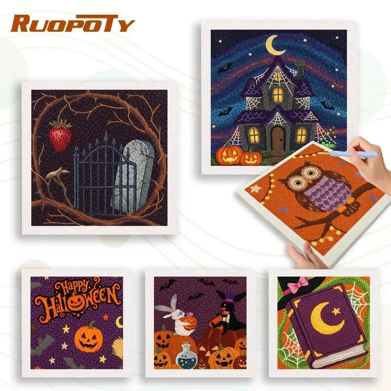 RUOPOTY Castle Punch Needle Home Decor Craft Kits Halloween Hand Embroidery Supplies Home Wall Decor Embroidery Kit