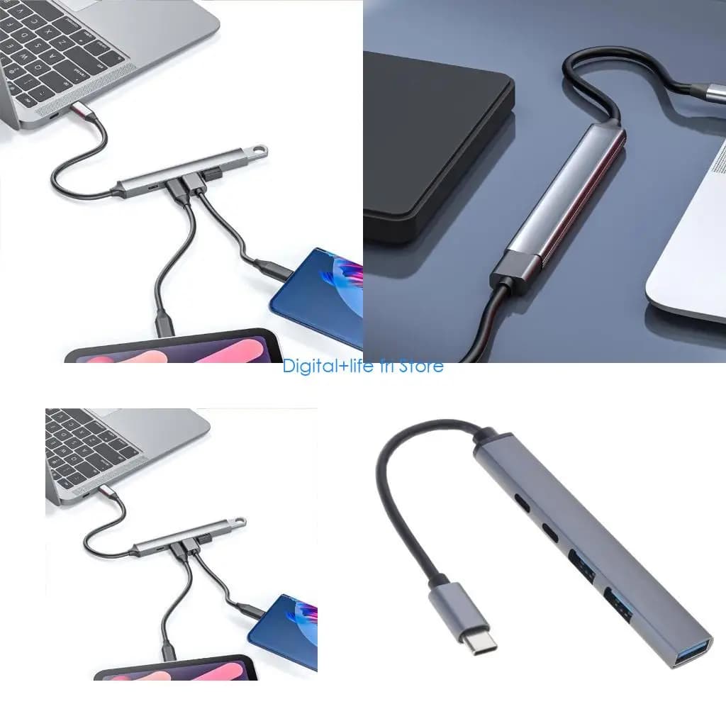E06D Convenient Type C HUBs Adapters with USB Type C Data Transfer, and PD60W Charging for PC Laptop