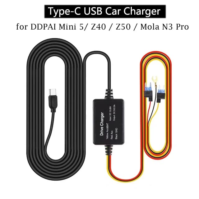 For DDPAI Hardwire Kit Type-C USB Charger for DDPAI Mini5 Z40 Z50 N3 Pro N1 Dual Car DVR Dash Cam Mirror Camera charging cable