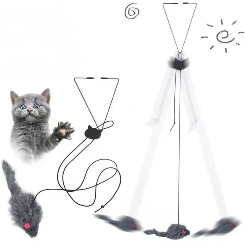 Pet Mouse Toy Interactive Cat Toy Hanging Indoor Door Retractable Toys Cat Scratch Rope Funny Cats Feather Stick Pet Supplies