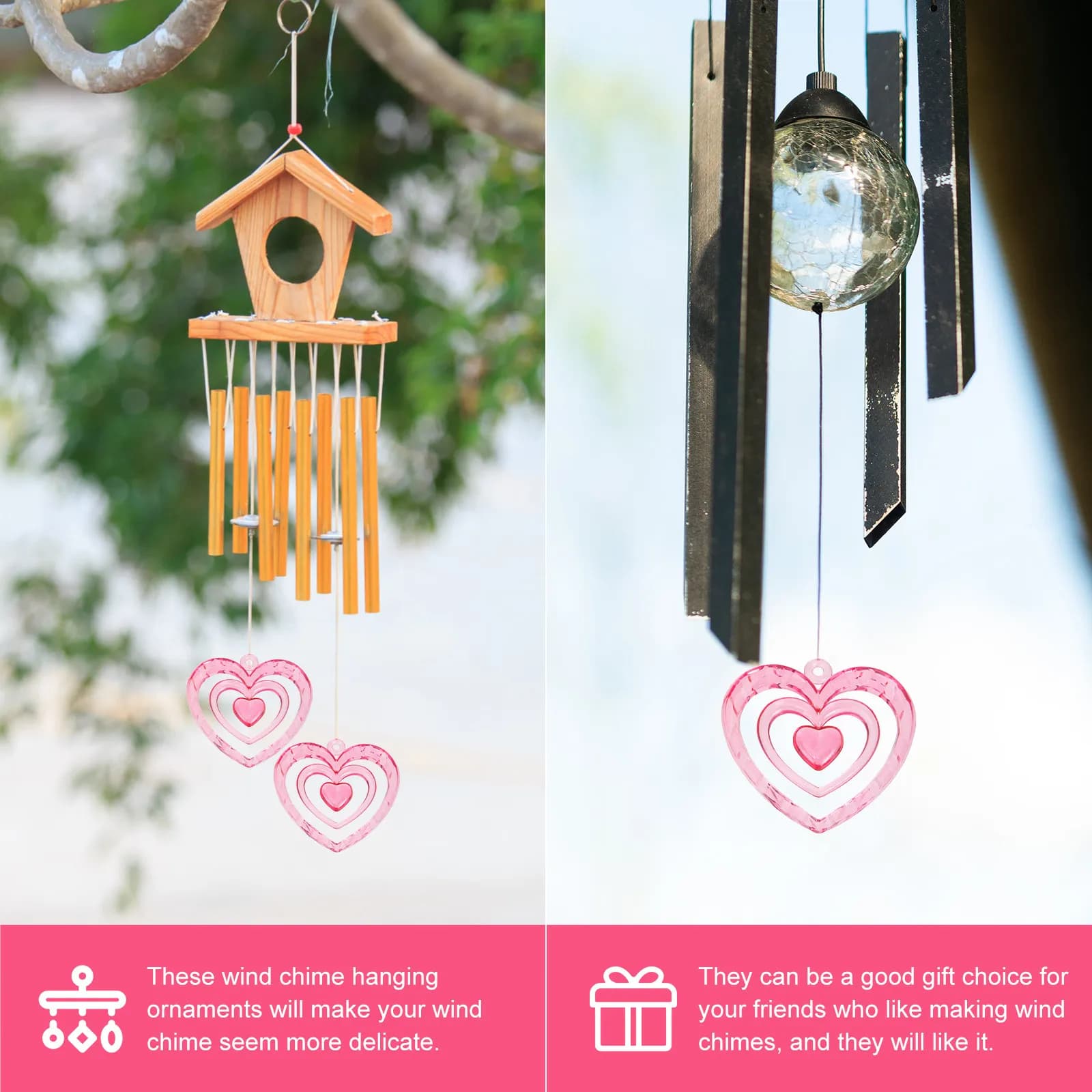 20Pcs Heart-Shaped Wind Chime Decor Pendants Light Not Easy to Break Ideal Gift for Kids Friends Wind Chime DIY Enthusiasts