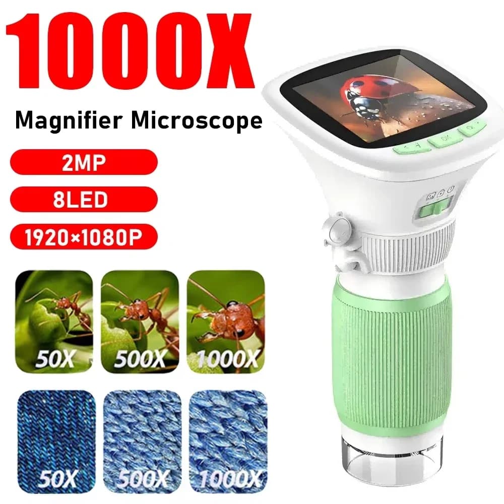 Microscopio Digitale Portatile per Bambini KEBIDUMEI, Ingrandimento 1000x, Microscopio con Funzione Foto e Video, Giocattolo Educativo