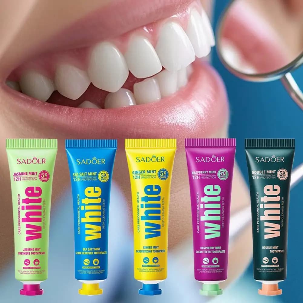 Dentifricio whitening mint to jasmine 1/5 pieces for a refreshing breath, clears white teeth, yellowing teeth, cleanliness and coloring