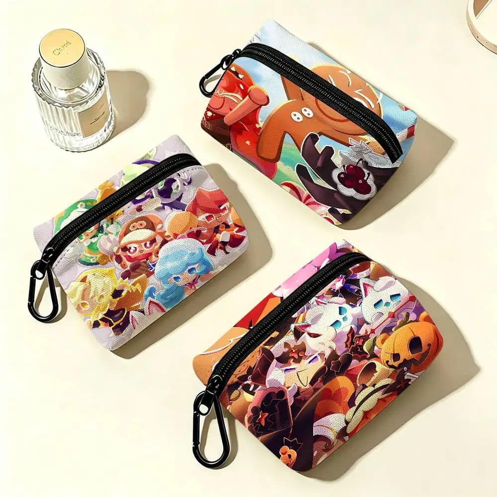 C-Cookie Run K-Kingdom Portable Oxford Cloth Coin Purse Alloy Carabiner Hook Small Zipper Pouch For Backpack Belt Daily