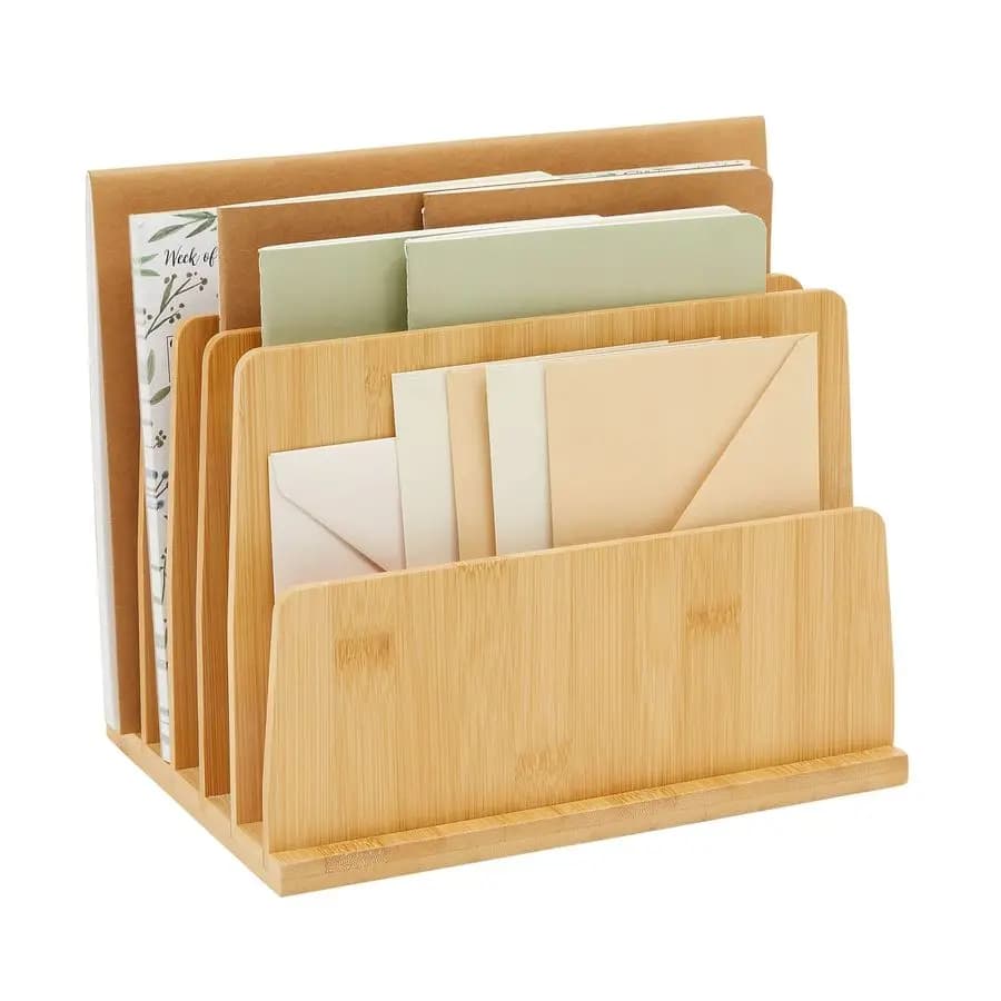 Portalettere in Legno, Organizzatore per Documenti e Cartelle, Porta Buste con 5 Scomparti per Scrivania e Bancone