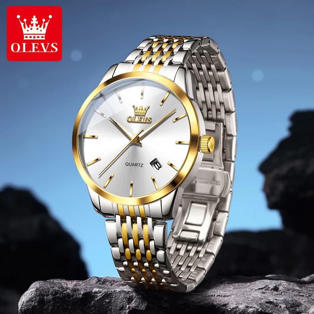 OLEVS Men's Sport Watches 2907 New Original Quartz Watch Waterproof Luminous Men's Gift Reloj Steel Strap