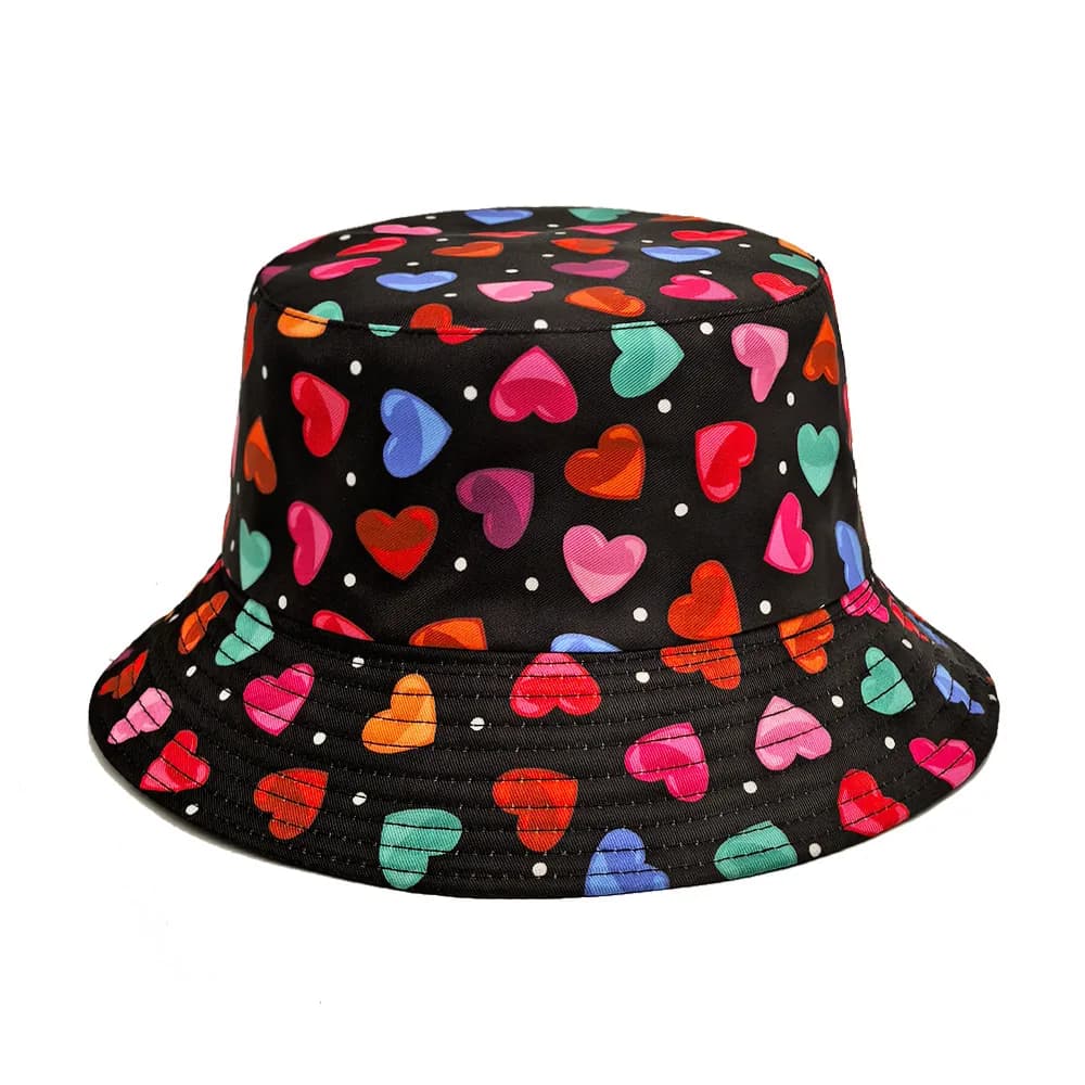 Cappello a Secchiello con Motivo a Cuori per Donna e Uomo, Cappello da Pescatore Estivo con Protezione Solare, Unisex Reversibile, Panama alla Moda, Decorazione per San Valentino