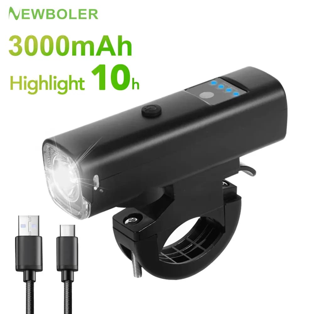 NEWBOLER Luce per bicicletta intelligente Antipioggia USB LED 3000mAh MTB Luce anteriore Faro Ciclismo Torcia elettrica Accessori per luci per bici