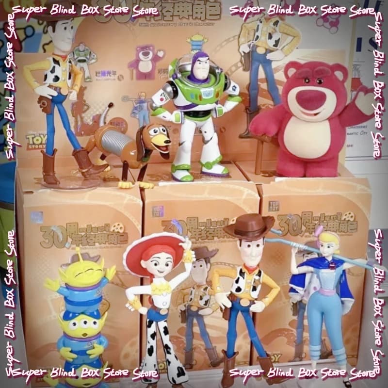 Scatola cieca originale Toy Story per il 30° anniversario Woody Buzz Lightyear Scatola misteriosa Ornamenti Scatola a sorpresa Regalo di compleanno Kawaii