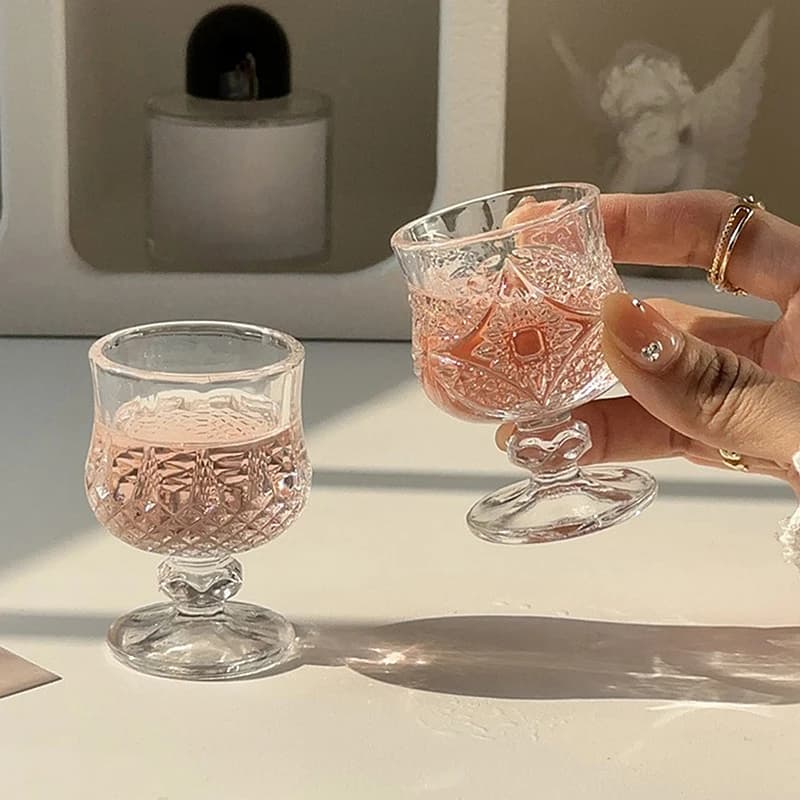 【Bicchiere in vetro con piccolo calice inciso in stile coreano per liquore Soju Sake】