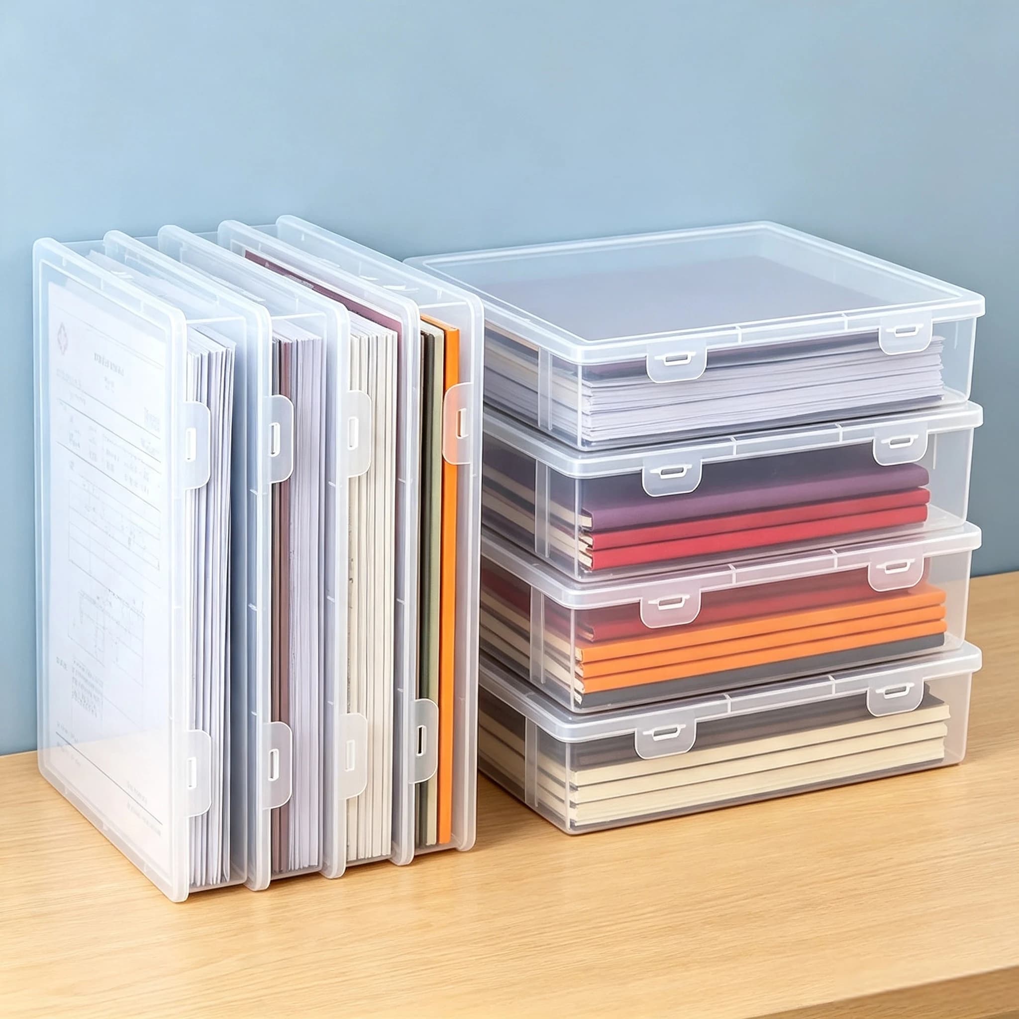 1pc A4 Large Transparent Flip Plastic Storage Box, Stackable Desktop Storage Box for Office Documents and Study Supplies