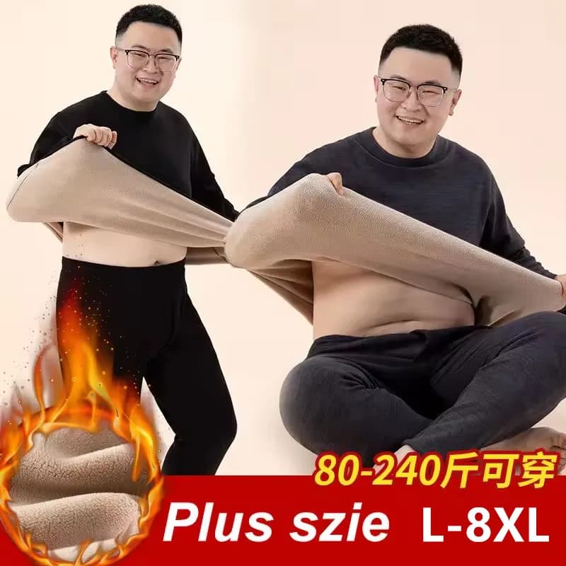 Large Size 8XL Mens Thermal Underwear Sets Autumn Winter Leisure Solid Color Long Johns Keep Warm Cold Weather Thermal Clothing