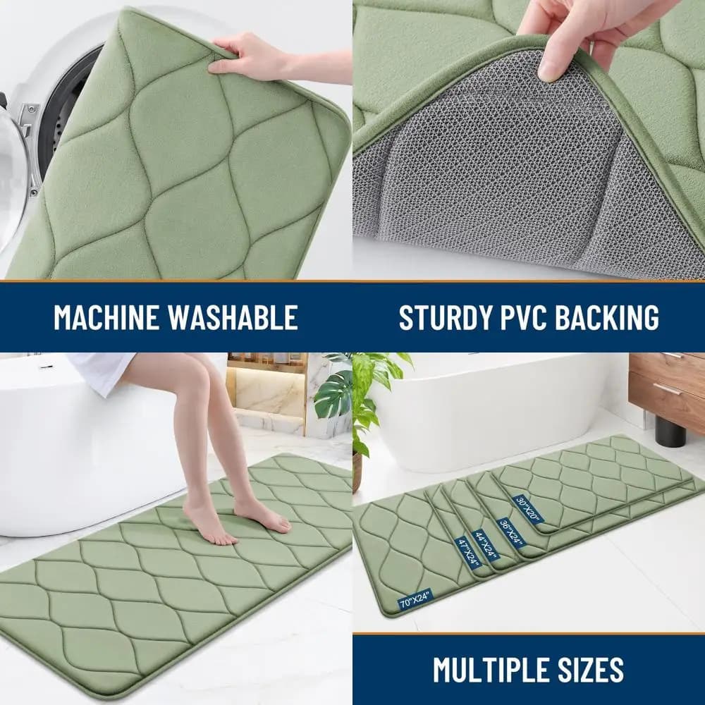 Tappetino da Bagno Morbido Antiscivolo 59x24, Tappeto Assorbente ad Asciugatura Rapida per Doccia, Vasca e Arredamento Casa in Verde Salvia