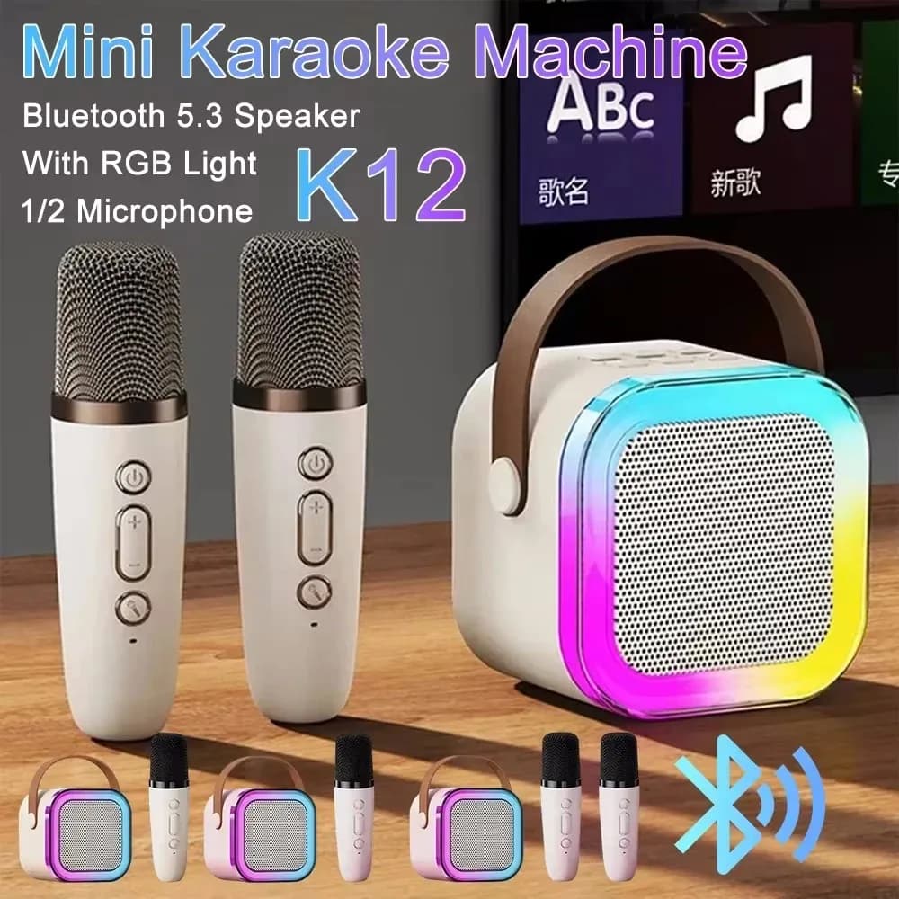Bluetooth K12 Karaoke Machine Sistema di altoparlanti portatile 5.3 PA con 1-2 microfoni wireless Casa Famiglia Canto Regali per bambini