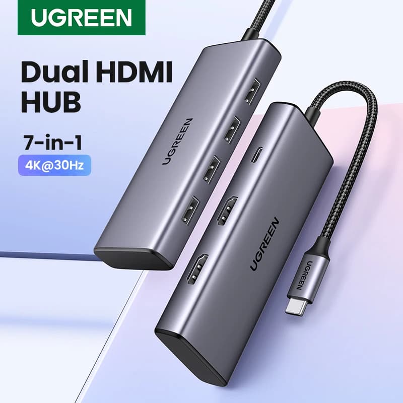 UGREEN Doppio HDMI USB C HUB 7 in 1 Tipo-c a 4K HDMI PD 100W USB3.0/2.0 per laptop MacBook Pro Air Docking Station Splitter USB