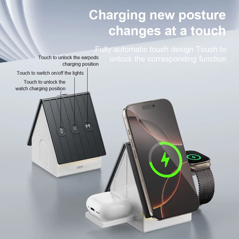 Stazione di ricarica 3 in 1 Stazione di ricarica wireless super stabile per cubo di supporto per caricabatterie Magsafe per iPhone e orologi, regali per uomini