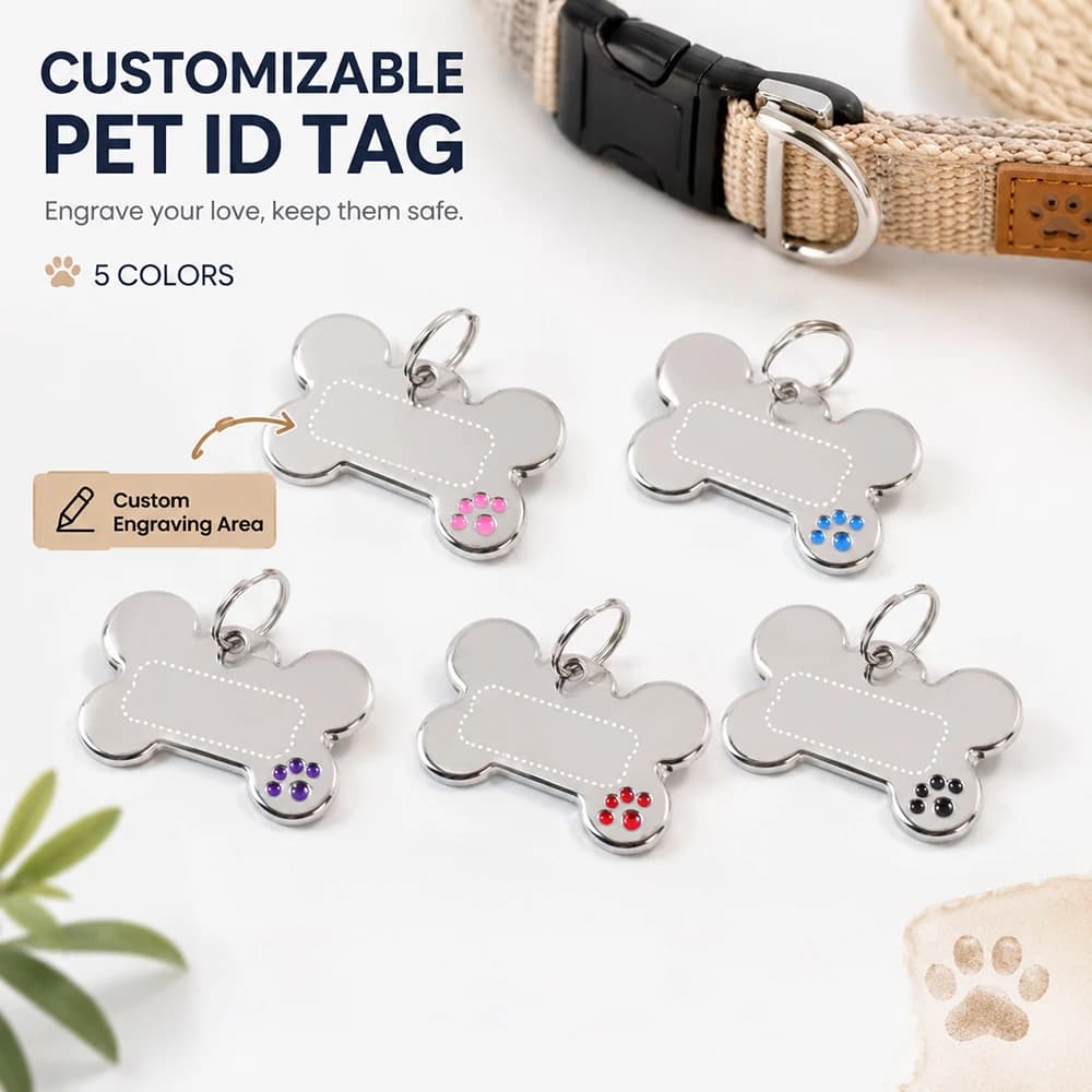 Custom Text Dog Tag Bone Shaped Personalized Name Pets ID Tag Claw Laser Engraving Number Anti-lost Customized Text Dog Tags