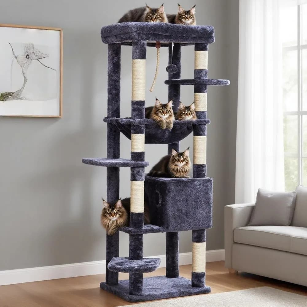 Albero per gatti per gatti di grandi dimensioni 20 libbre resistente, torre per gatti XXL da 60 pollici per gatti da interno, mobili multilivello Condo con grande P