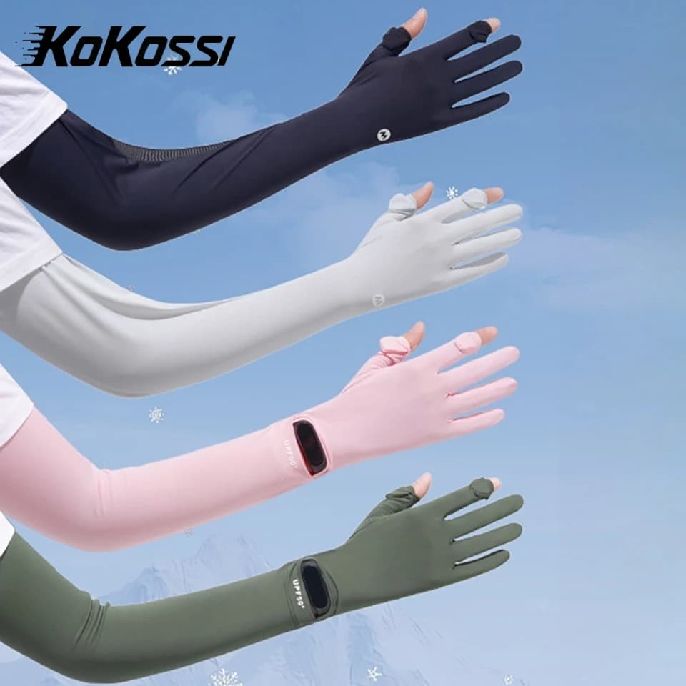 KoKossi Coprispalle Estivi da Donna Traspiranti in Seta Ghiaccio Lunga, Maniche Aperte Antiscivolo con Protezione Solare e Funzione Touchscreen
